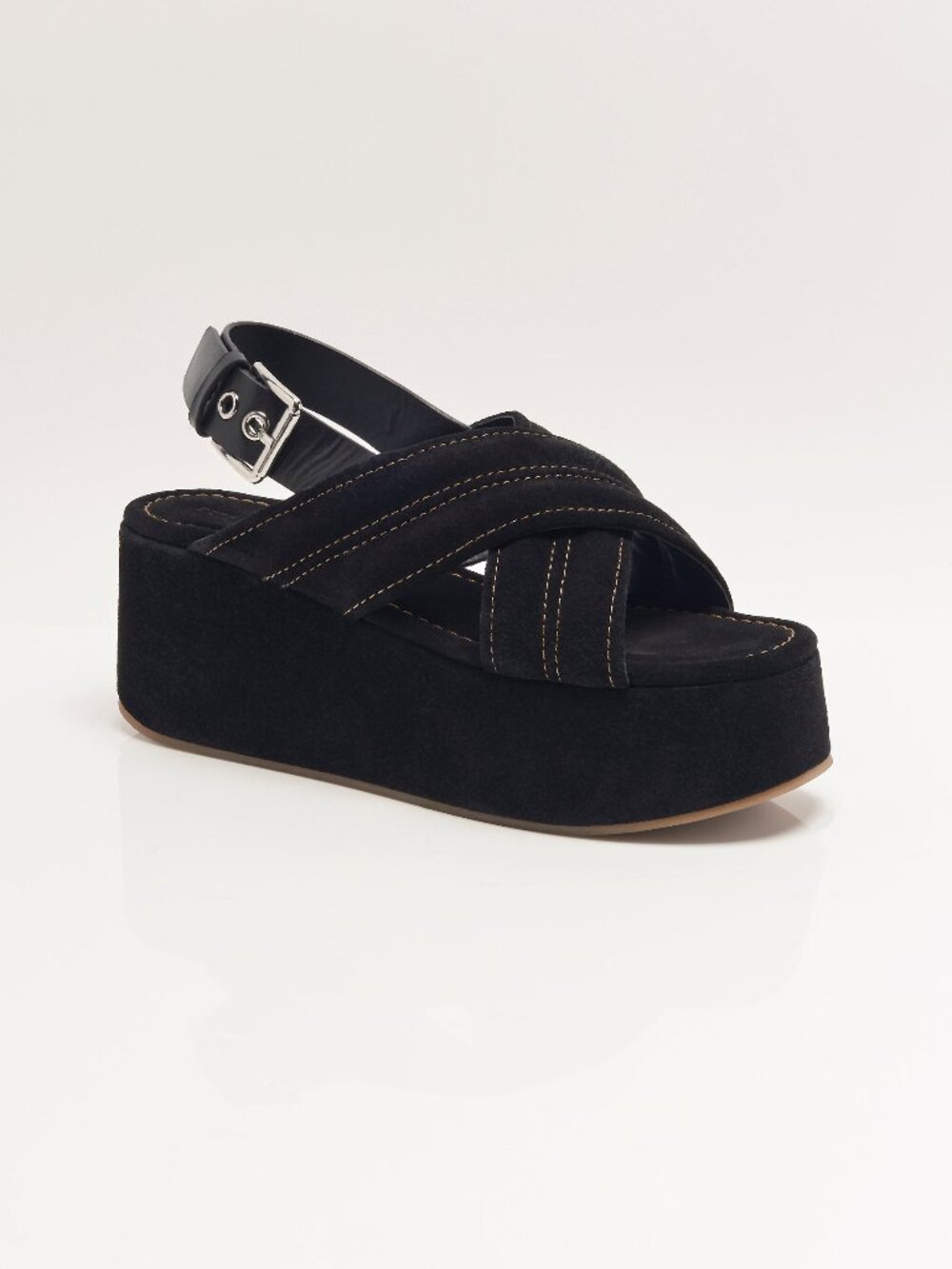 FREE PEOPLE Skyline Platform Sandals / Black Suede - Picture 7 of 11